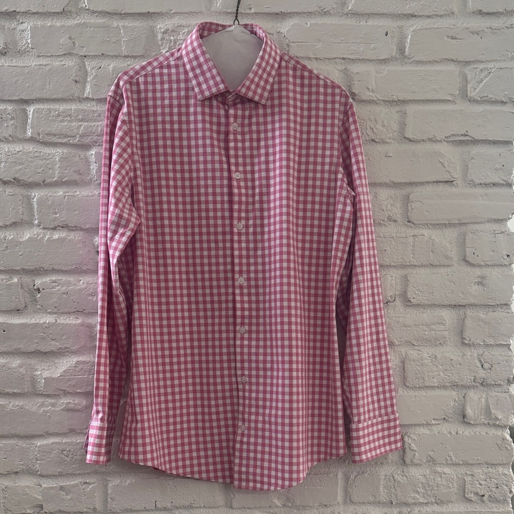 Mizzen+Main Pink Checkered Men's leeward Trim Shirt, M